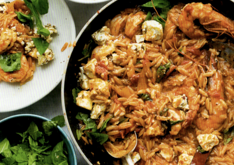 Orzo with Shrimp, Tomato, and Marinated Feta | Louisiana Kitchen & Culture